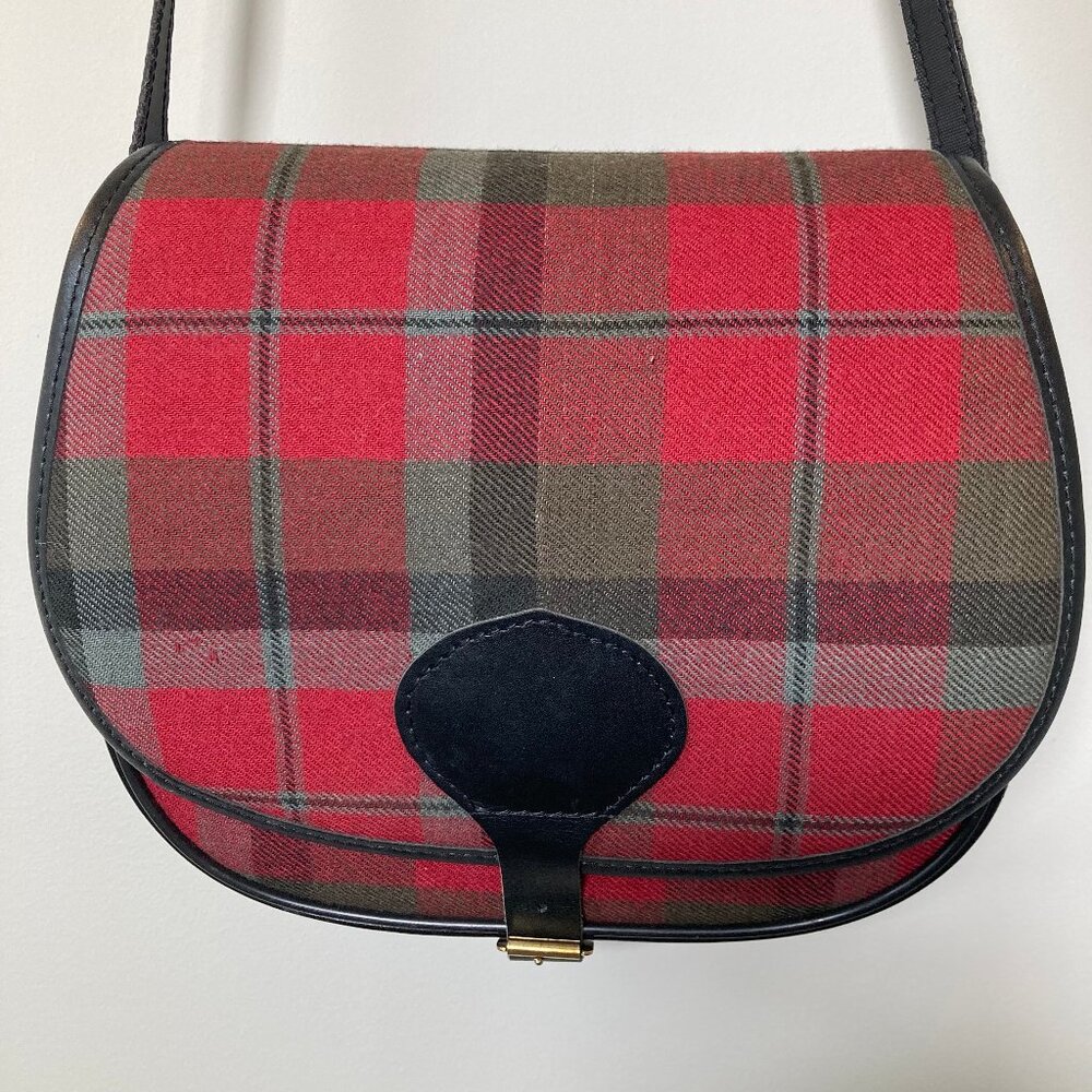 LL Bean vintage Red Tartan Plaid Scotland Wool Crossbody Purse Bag